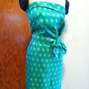 KATE SPADE Green Printed Silk Strapless Dress Sz 10